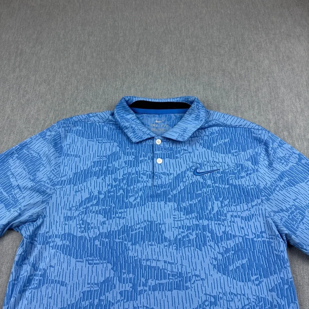 Nike Polo Shirt Mens Small Blue‎ Standard Vapor Camo Dri-Fit Performance Active